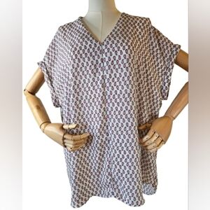 Pleione White and Tangerine Paisley Blouse XXL